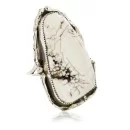 Handmade .925 Sterling Silver Navajo Natural White Buffalo Native American Ring 17023-1