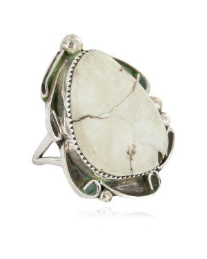 Handmade .925 Sterling Silver Certified Authentic Navajo Natural White Buffalo Native American Ring  17025-1