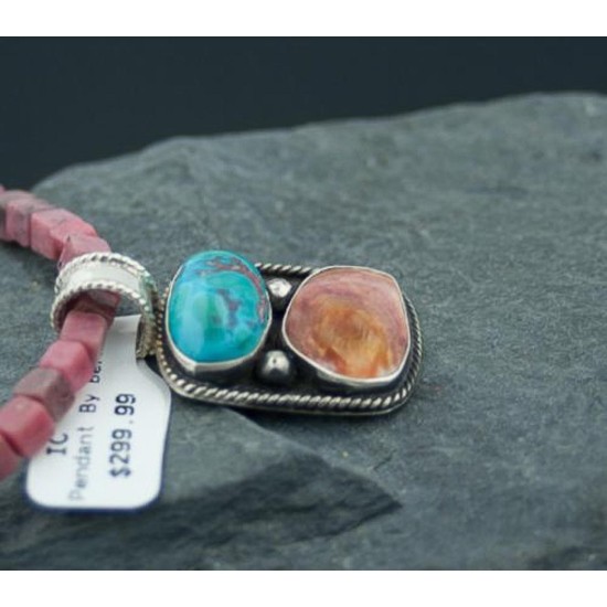 Handmade Certified Authentic Navajo .925 Sterling Silver Natural Turquoise and Spiny Oyster Native American Necklace 370808784600