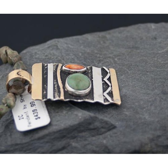 Handmade Certified Authentic Navajo .925 Sterling Silver 12kt Gold Filled Natural Turquoise and Spiny Oyster Native American Necklace 390595680748