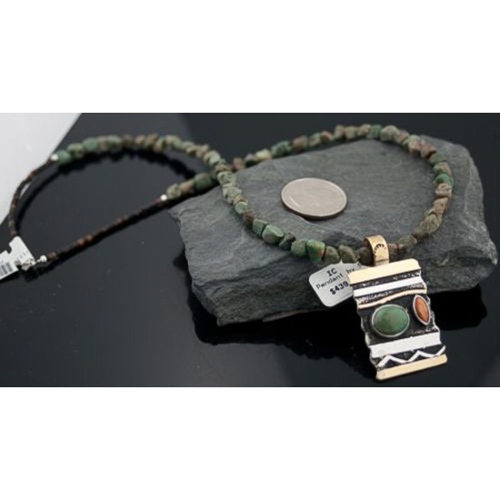 Handmade Certified Authentic Navajo .925 Sterling Silver 12kt Gold Filled Natural Turquoise and Spiny Oyster Native American Necklace 390595680748