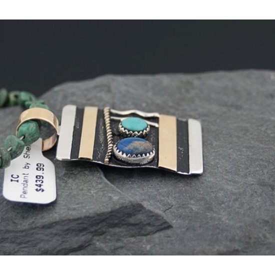 Handmade Certified Authentic Navajo .925 Sterling Silver 12kt Gold Filled Turquoise and LAPIS Native American Necklace 370795908964