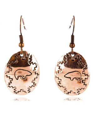 Handmade Bear Certified Authentic Navajo Handstamped Handmade Copper Native American Earrings 390828621140
