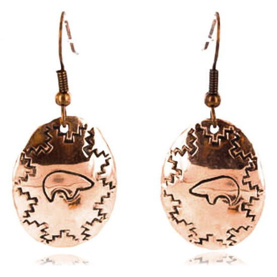 Handmade Bear Certified Authentic Navajo Handstamped Handmade Copper Native American Earrings 390828621140