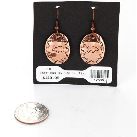 Handmade Bear Certified Authentic Navajo Handstamped Handmade Copper Native American Earrings 390828621140
