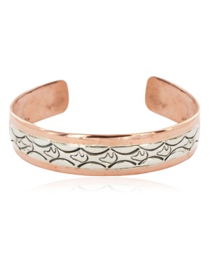Handmade Bear Certified Authentic Navajo Pure .925 Sterling Silver Copper Native American Bracelet 12762-5