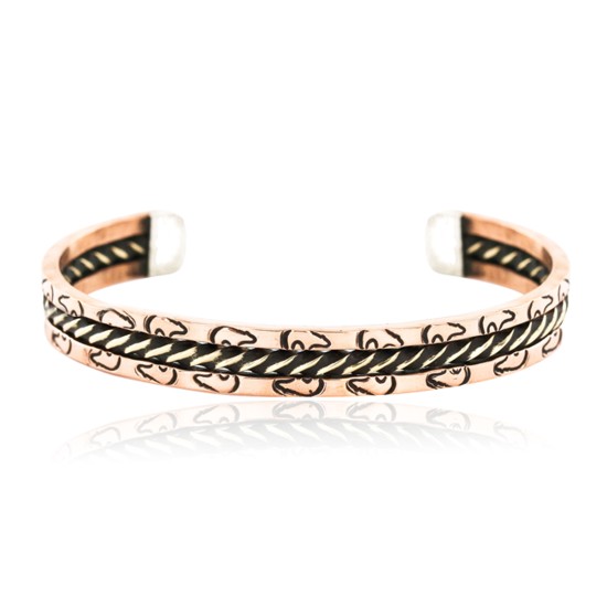Handmade Bear Certified Authentic Navajo Pure Copper and Brass Native American Bracelet 12846-6