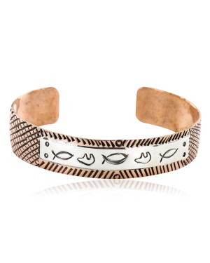 Handmade Bear Certified Authentic Roanhorse Navajo Pure .925 Sterling Silver and Copper Native American Bracelet 12770-2