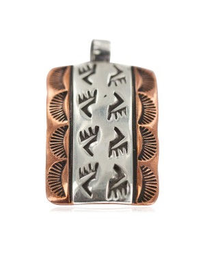 Handmade Bear Paw Certified Authentic Navajo Pure .925 Sterling Silver and Copper Native American Pendant 94003-1