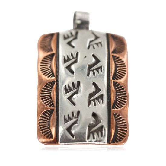 Handmade Bear Paw Certified Authentic Navajo Pure .925 Sterling Silver and Copper Native American Pendant 94003-1