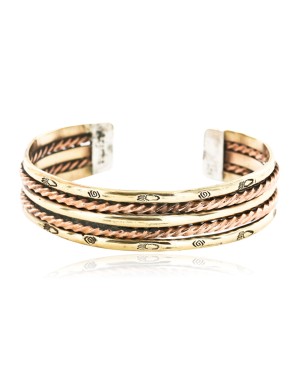 Handmade Bear paw Certified Authentic Navajo Pure Copper and Brass Native American Bracelet 12845-5