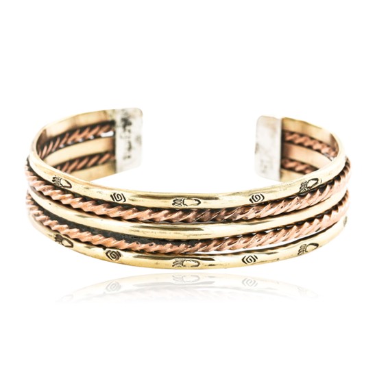 Handmade Bear paw Certified Authentic Navajo Pure Copper and Brass Native American Bracelet 12845-5