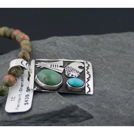 Handmade Buffalo and Teepee Turquoise .925 Sterling Silver Certified Authentic Navajo Native American Necklace 390590582544