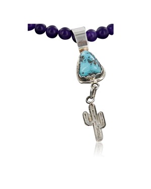 Handmade CACTUS Certified Authentic Navajo .925 Sterling Silver Natural Turquoise Native American Necklace 390741456394