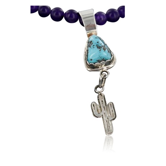 Handmade CACTUS Certified Authentic Navajo .925 Sterling Silver Natural Turquoise Native American Necklace 390741456394
