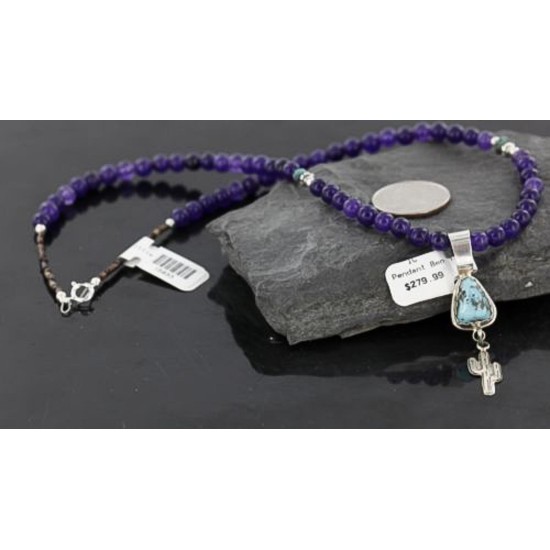 Handmade CACTUS Certified Authentic Navajo .925 Sterling Silver Natural Turquoise Native American Necklace 390741456394