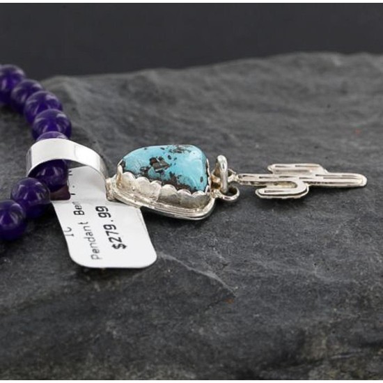 Handmade CACTUS Certified Authentic Navajo .925 Sterling Silver Natural Turquoise Native American Necklace 390741456394