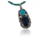 Handmade .925 Sterling Silver Natural Lapis and Turquoise Native American Necklace & Pendant 370887848934