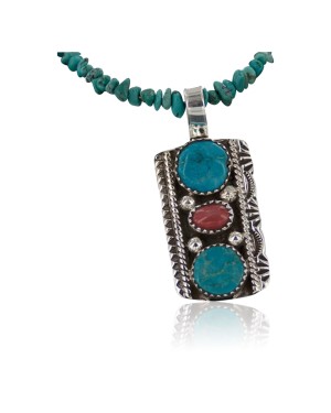 Handmade Certified Authentic .925 Sterling Silver Natural Spiny Oyster and Turquoise Native American Necklace & Pendant 390651855760