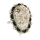 Handmade .925 Sterling Silver Natural White Buffalo Navajo Native American Ring 17023-5