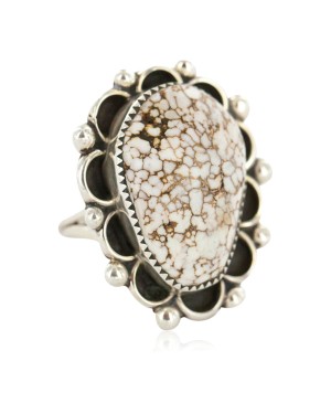 Handmade Certified Authentic .925 Sterling Silver Natural White Buffalo Navajo Native American Ring 17023-5