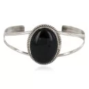 Handmade .925 Sterling Silver Navajo Black Onyx Bracelet 13145