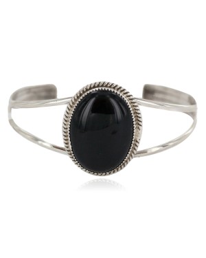 Handmade Certified Authentic .925 Sterling Silver Navajo Natural Black Onyx Native American Bracelet 13145