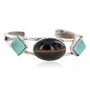 Handmade Apache .925 Sterling Silver Natural Turquoise Tigers Eye Native American Bracelet 12770-0