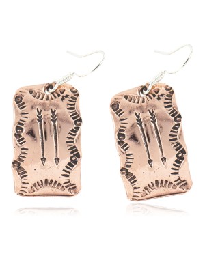 Handmade Certified Authentic Arrow Navajo Pure Copper Native American Dangle Earrings 18170-7