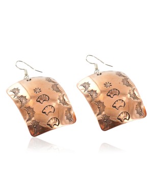 Handmade Certified Authentic Bear Navajo Handstamped Pure Copper Dangle Native American Earrings 18088-0