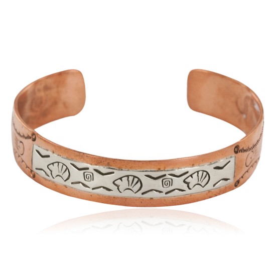 Handmade Certified Authentic Bear Navajo Pure .925 Sterling Silver and Copper Native American Bracelet 12762-21