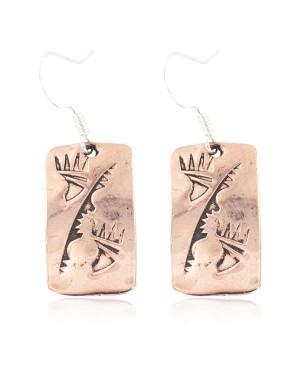 Handmade Certified Authentic Bear Paw Navajo Mountain Pure Copper Dangle Native American Earrings 18166