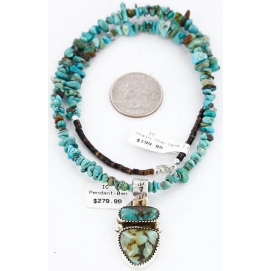 Handmade Certified Authentic BEN Navajo .925 Sterling Silver and Turquoise Native American Necklace 390792488172