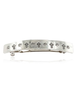 Handmade Certified Authentic Cross Nickel Navajo Native American Hair Barrette 10344-3