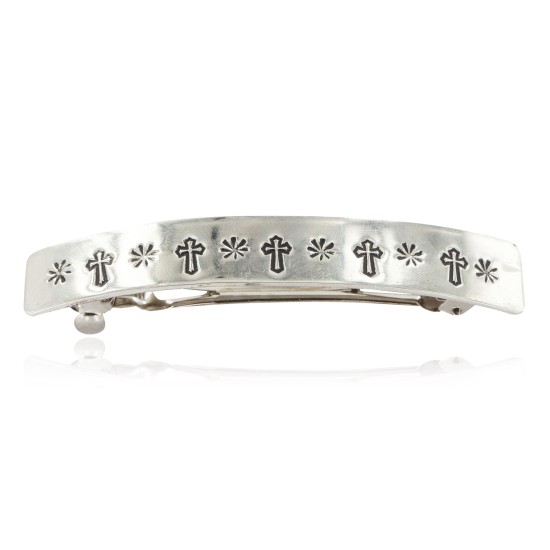 Handmade Certified Authentic Cross Nickel Navajo Native American Hair Barrette 10344-3
