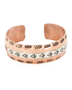 Handmade Certified Authentic Feather Maze Navajo .925 Sterling Silver and Pure Copper Native American Bracelet 13097-5