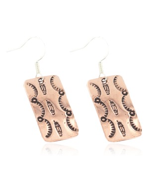 Handmade Certified Authentic Feather Navajo Mountain Pure Copper Dangle Native American Earrings 18163