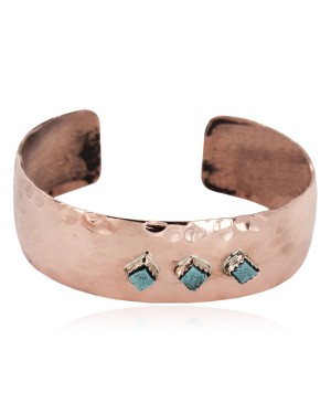 Handmade Certified Authentic Hammered Navajo Natural Turquoise Pure Copper Native American Bracelet 12953-2