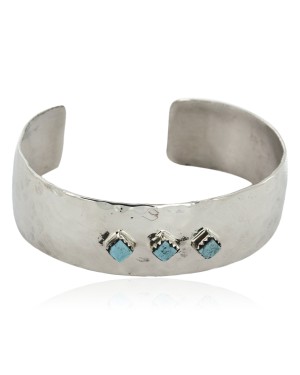 Handmade Certified Authentic Hammered Navajo Nickel Natural Turquoise Native American Bracelet 12957-3