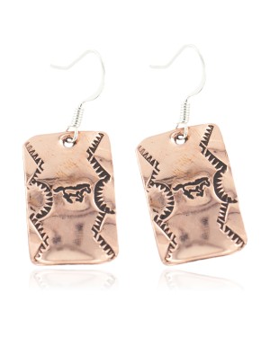 Handmade Certified Authentic Horse Mountain Navajo Pure Copper Native American Dangle Earrings 18170-6