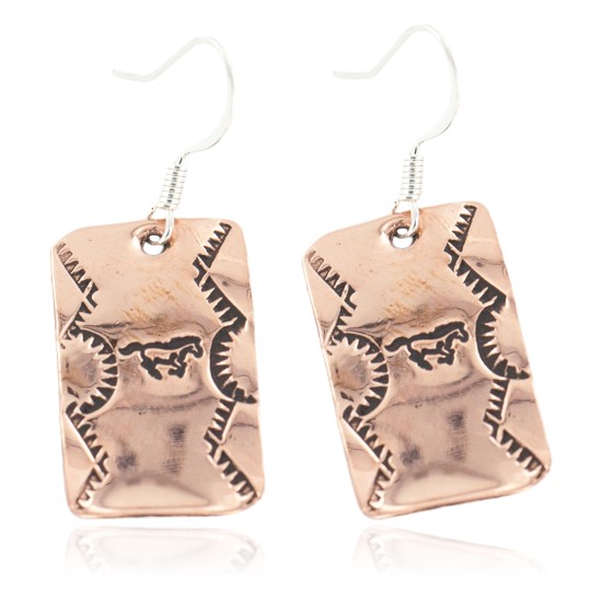 Handmade Certified Authentic Horse Mountain Navajo Pure Copper Native American Dangle Earrings 18170-6