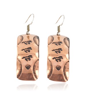 Handmade Certified Authentic Horse Navajo Handstamped Pure Copper Dangle Native American Earrings 18067-0