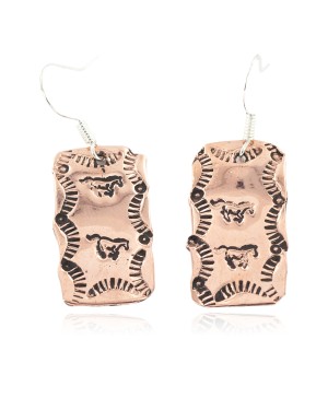 Handmade Certified Authentic Horse Navajo Pure Copper Dangle Native American Earrings 18170-10