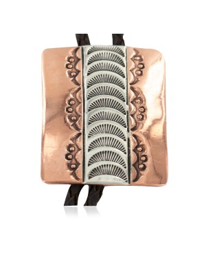 Handmade Certified Authentic Leather Navajo Pure Copper and Nickel Native American Bolo Tie 24489-8