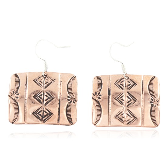 Handmade Certified Authentic Mountain Navajo Pure Copper Dangle Native American Earrings 18169-3