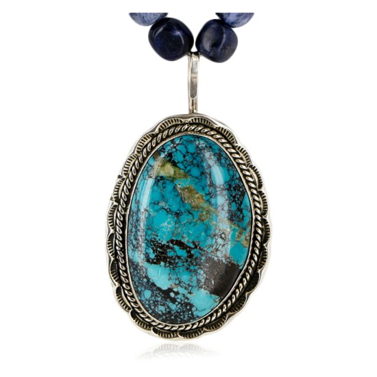 Handmade Certified Authentic Navajo 12kt Gold Filled .925 Sterling Silver Natural LAPIS and Turquoise Native American Necklace 14980