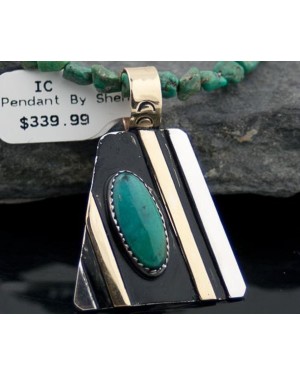 Handmade Certified Authentic Navajo .925 Sterling Silver 12kt Gold Filled Green Turquoise Native American Necklace 370805366234