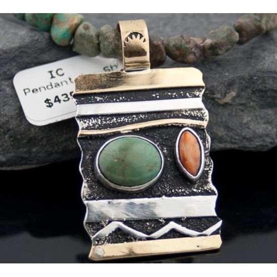 Handmade Certified Authentic Navajo .925 Sterling Silver 12kt Gold Filled Natural Turquoise and Spiny Oyster Native American Necklace 390595680748