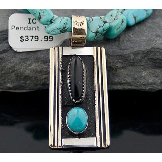 Handmade Certified Authentic Navajo .925 Sterling Silver 12kt Gold Filled Turquoise and Black Onyx Native American Necklace 390572759521