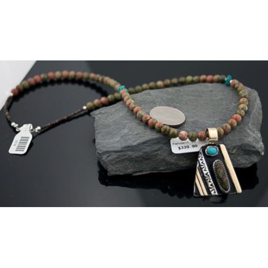 Handmade Certified Authentic Navajo .925 Sterling Silver 12kt Gold Filled Turquoise and Jasper Native American Necklace 390582579732
